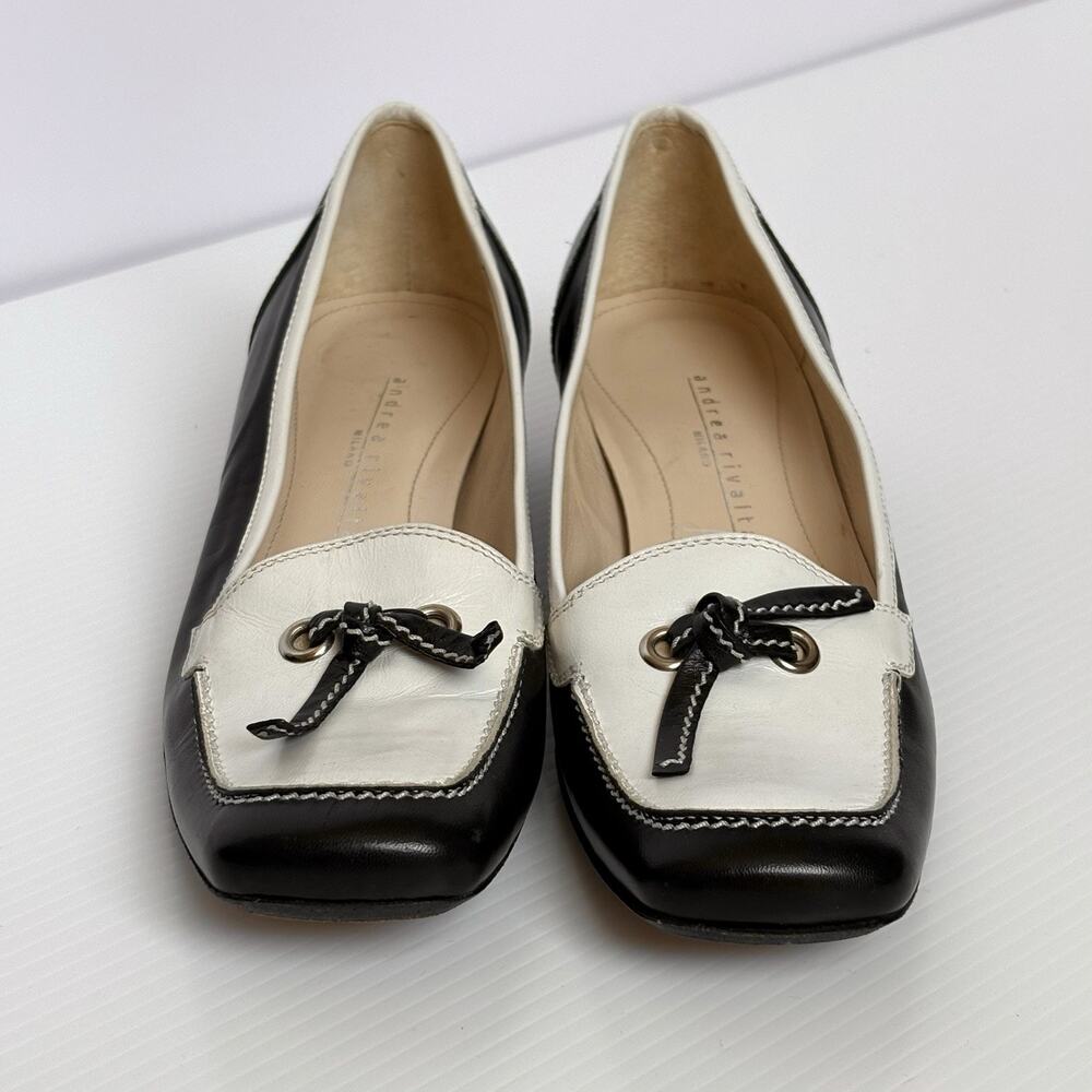 Andrea Rivalta Shoes Italian Leather Block Heel Square Toe Preppy Women’s 37 6.5